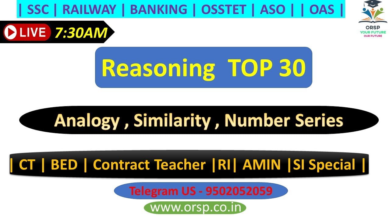 | Reasoning Top 30 | Analogy Symbols Number Series | Important Question | RI AMIN SI | ORSP |