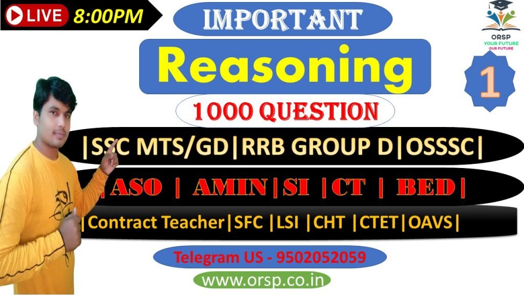 Selected Reasoning 1000 Question |SSC MTS/GD|RRB GROUP D |ASO | AMIN|SI | CT | BED|CTET|OAVS|