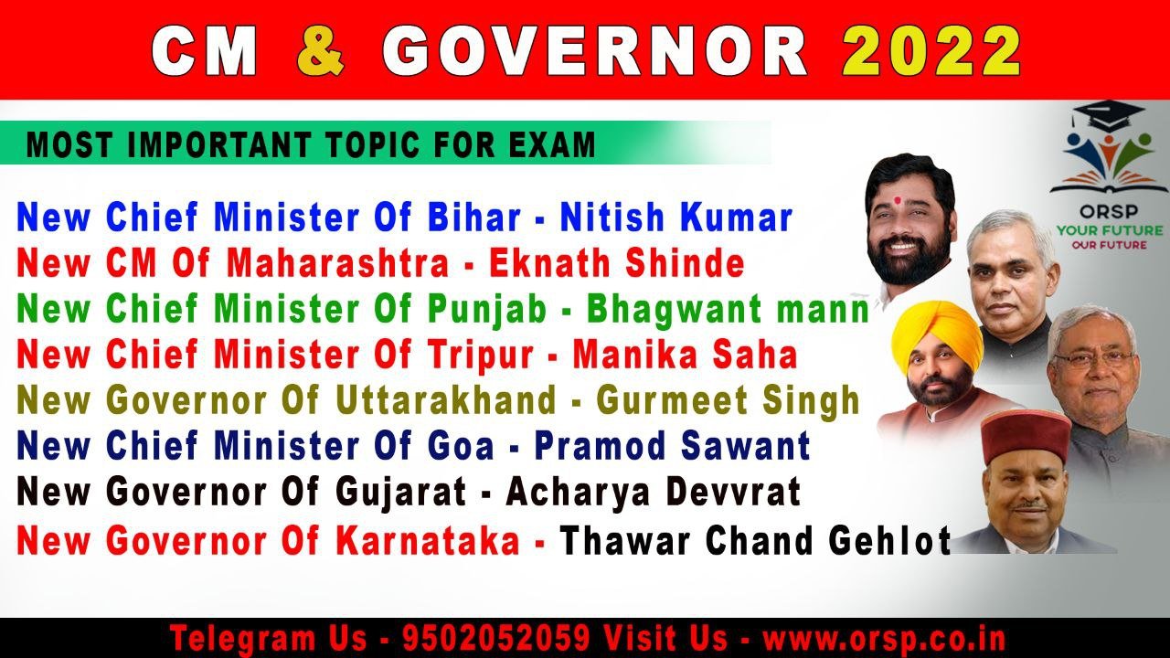 List of CM & Governor of India 2022 -Odisha Regional Study Point
